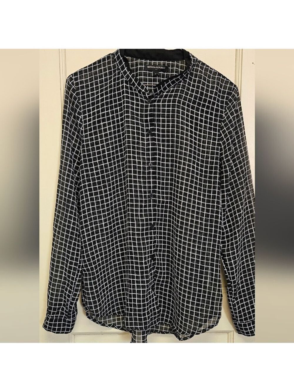 Banana Republic Black and White Grid Sheer Shirt Small